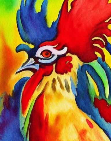 Watercolor painting of the rooster