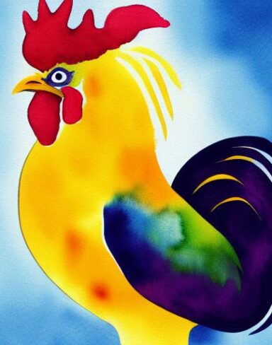 Watercolor painting of the rooster by Olga Boznańska