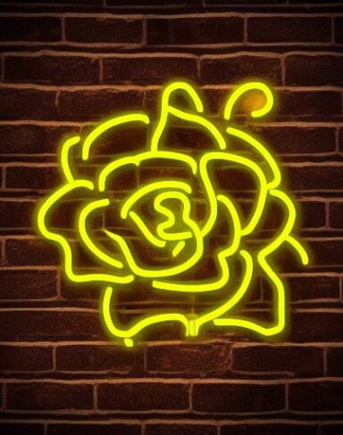 Yellow flower neon sign on a wall