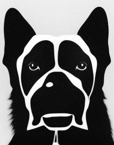 A black dog on a white background