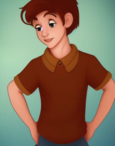 A boy with a brown shirt