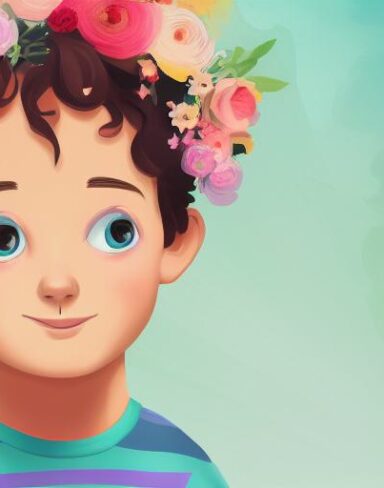 A boy with a flower background