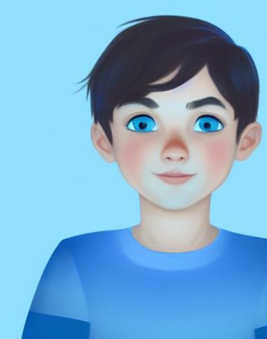 A boy with blue background