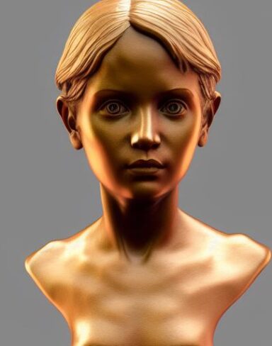 A bronze bust sculpture of girl