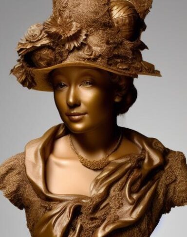A bronze bustof a female wearing a hat