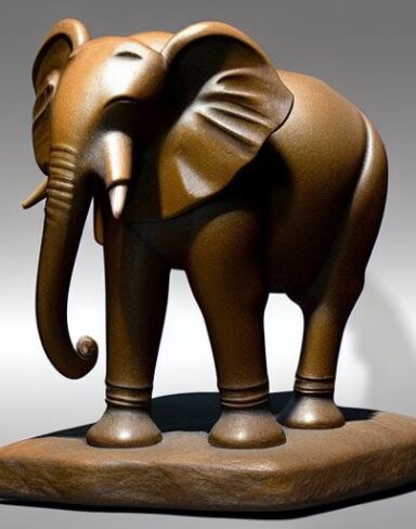 A bronze statue of an elephant on a rock