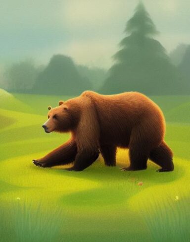 A brown bear sitting on top of the grass field