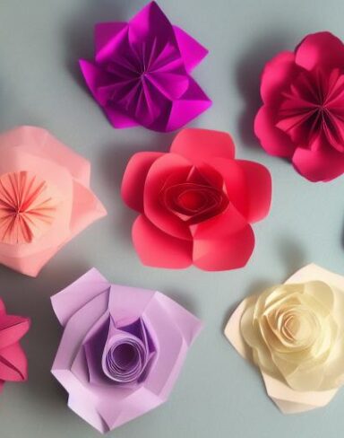 A bunch of paper flowers in various colors