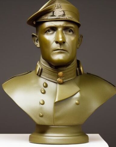 A bust of a male in a military uniform