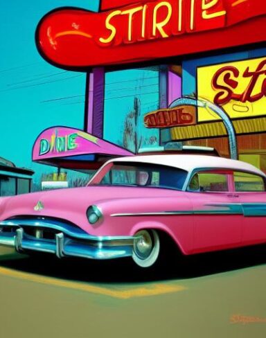 A car parked in front of a starlite diner