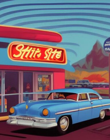 A car parked in front of a starlite diner