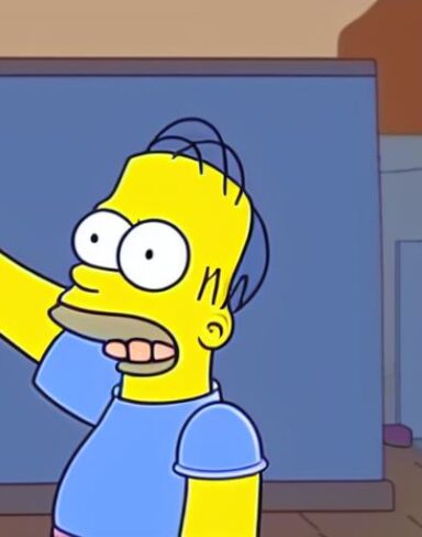 A cartoon character raising his hands