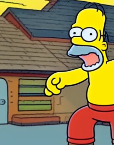 A cartoon character raising his hands