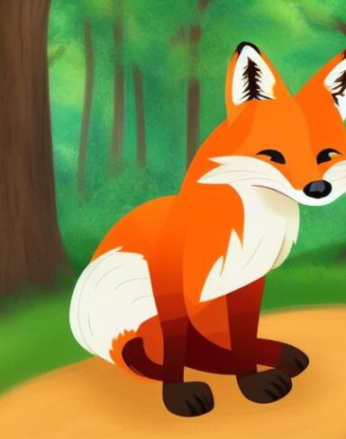 A cartoon fox sitting in the forest