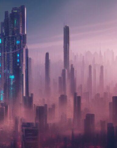 A city filled with lots of tall buildings and citizens