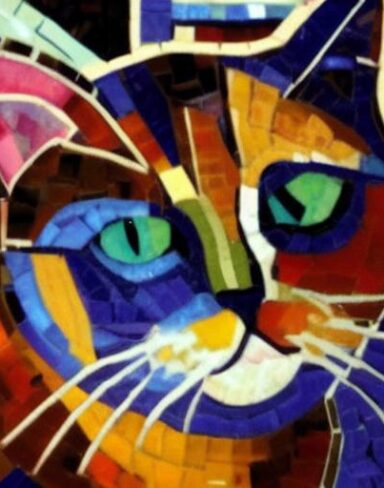 A close up of a cat mosaic