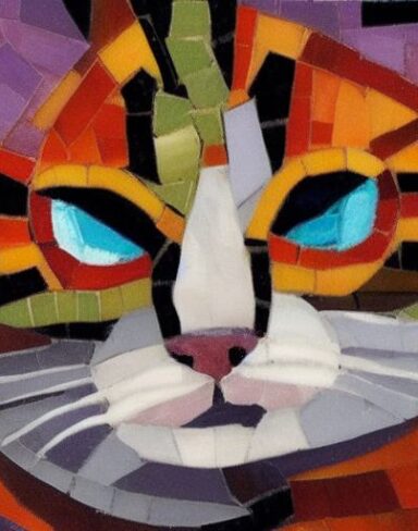 A close up of a cat mosaic