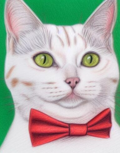 A close up of a cat wearing a small bow tie