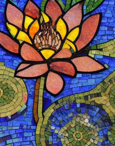 A close up of a flower in a mosaic