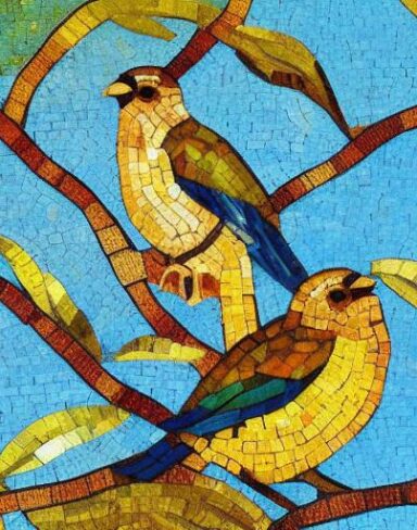 A couple of birds sitting on top of a tree branch