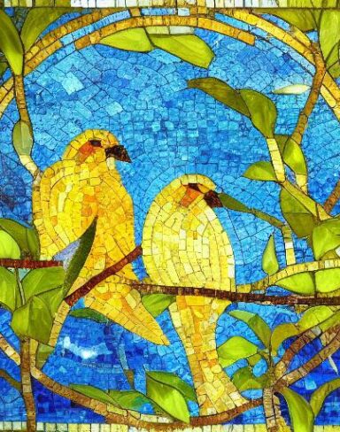 A couple of birds sitting on top of a tree branch