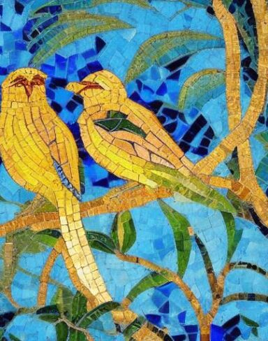 A couple of birds sitting on top of a tree branch