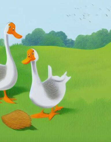 A couple of ducks on a green field