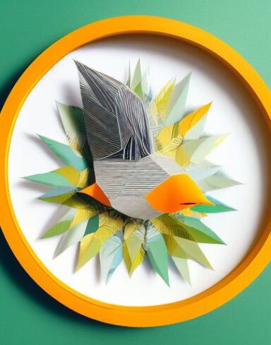 A detailed many layered paper art in a round frame