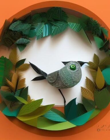 A detailed many layered paper art in a round frame