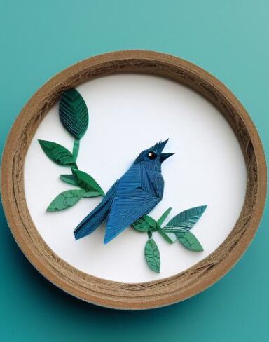 A detailed many layered paper art in a round frame