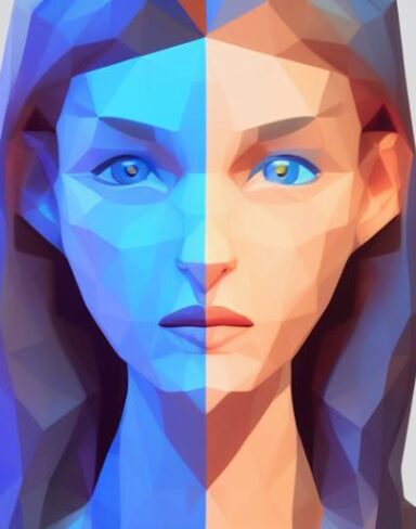 A digital painting of a woman with blue eyes