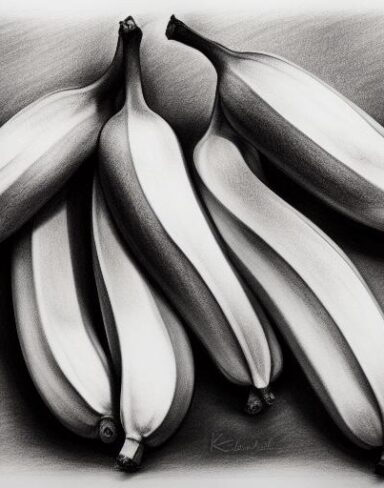 A drawing of a group of bananas on a table