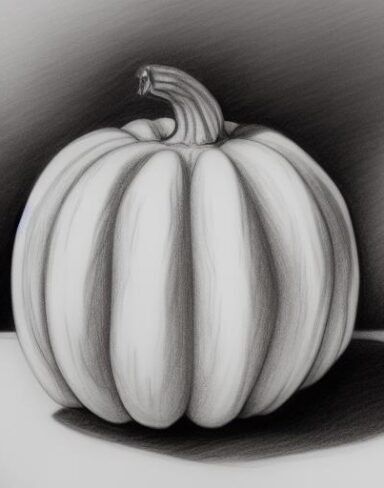 A drawing of a pumpkin on a table