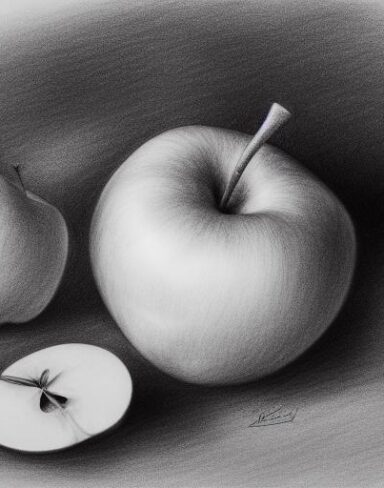 A drawing of an apple on a table
