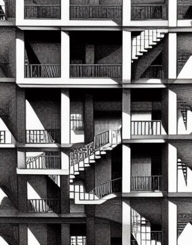 A drawing of up and down staircases in an architecture