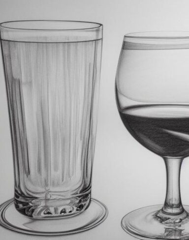 A drawing of water glass on a table