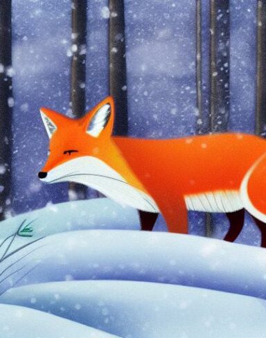 A fox sitting in the snow forest
