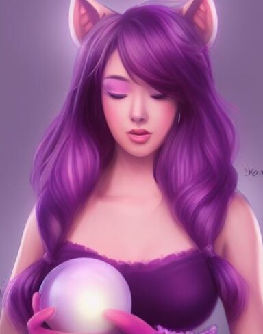 A girl in a purple outfit holding a glowing ball