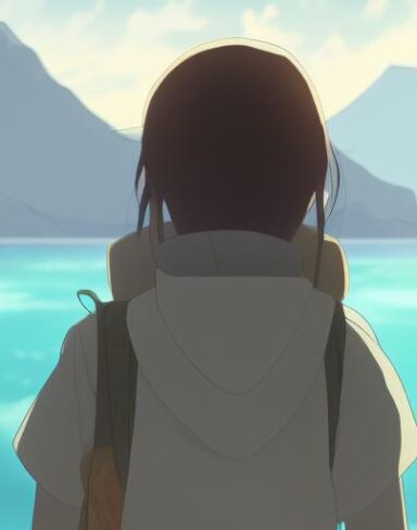 A girl standing in front of a body of water