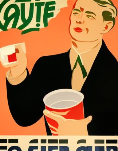 A man holding a cup of drink in front of a cup of yogurt