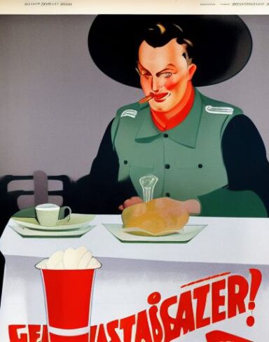 A man holding a cup of drink in front of a plate of vegetable