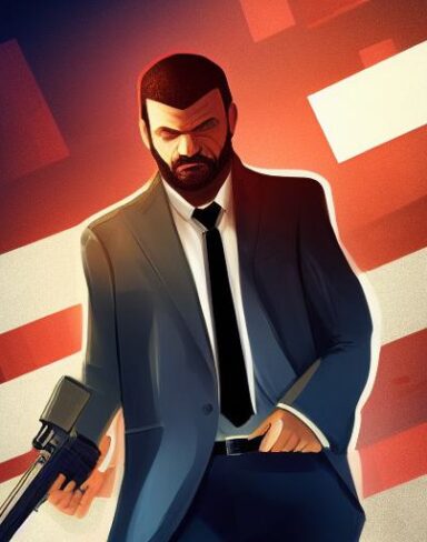 A man in a suit holding a gun