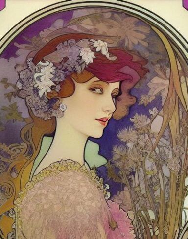 A painting of a woman with flowers in her hair