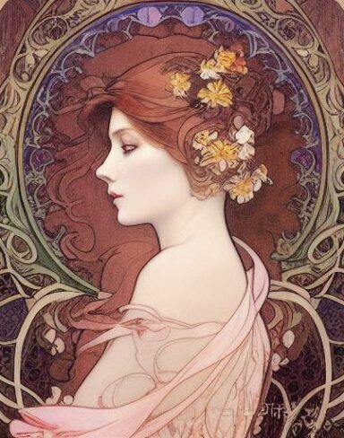 A painting of a woman with flowers in her hair