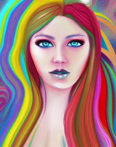 A painting of a woman with long hair