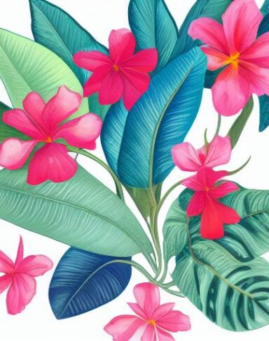 A painting of random flowers on a white background