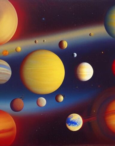 A painting of some planets in space