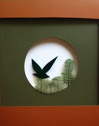 A paper cut of a bird in the forest