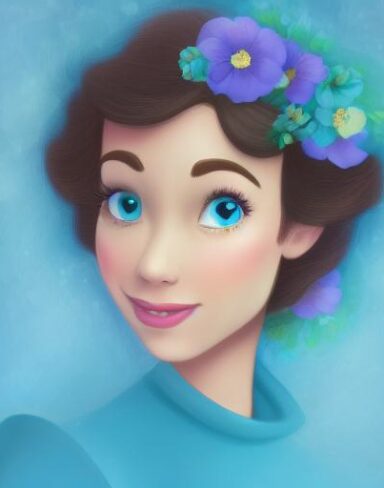 A person with a blue flower background