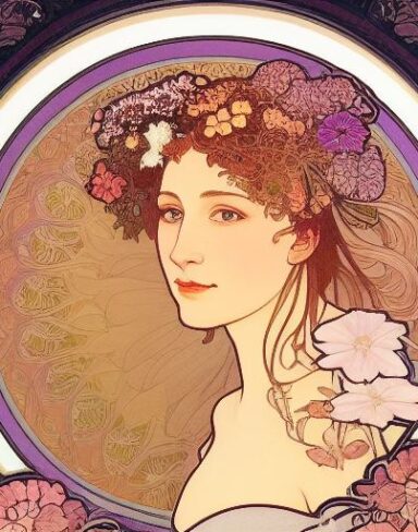 A picture of a woman with flowers in her hair